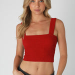 Shirred Square Neck Crop - SCARLET, Women's Tops Collection