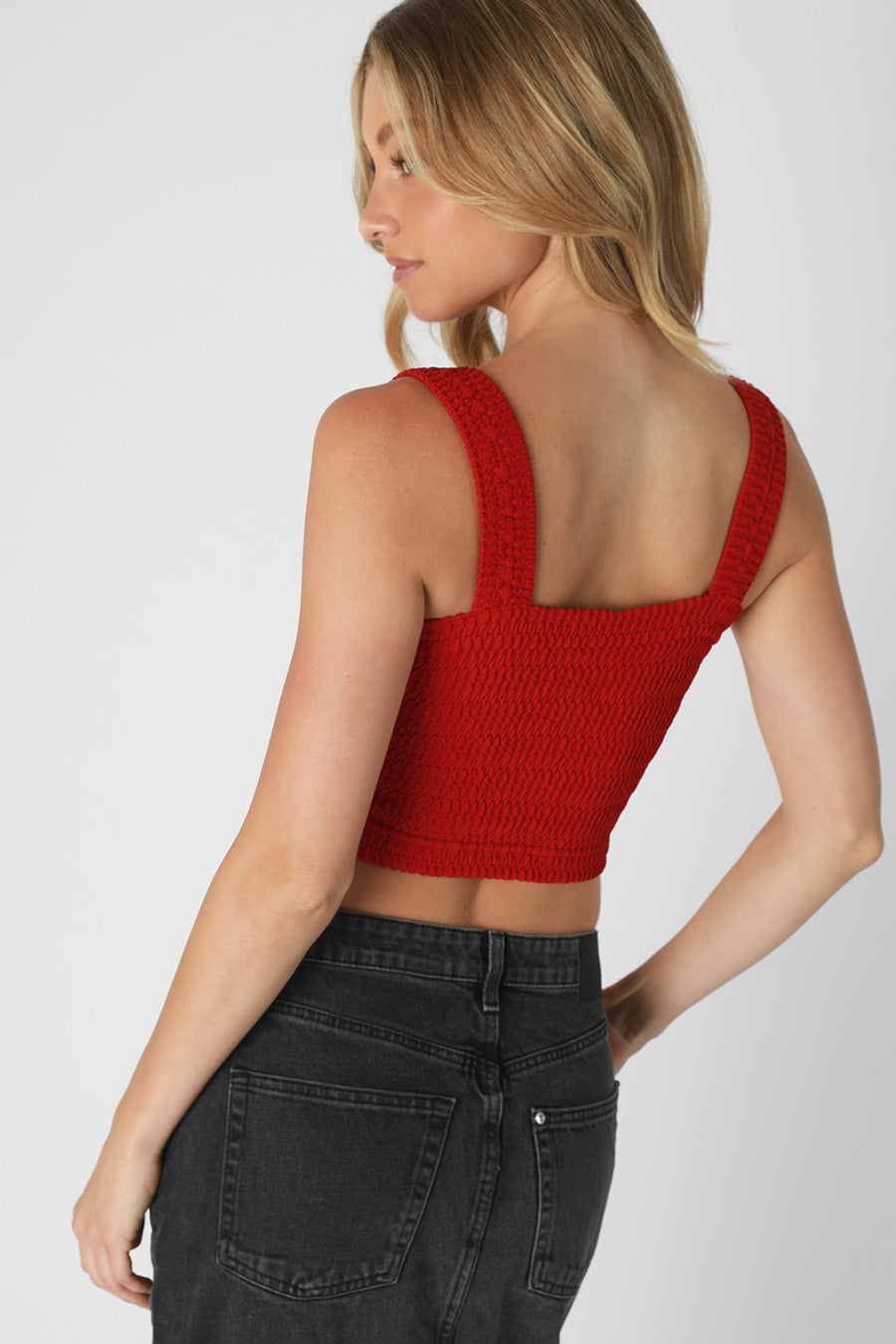Shirred Square Neck Crop - SCARLET, Women's Tops Collection
