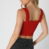 Shirred Square Neck Crop - SCARLET, Women's Tops Collection