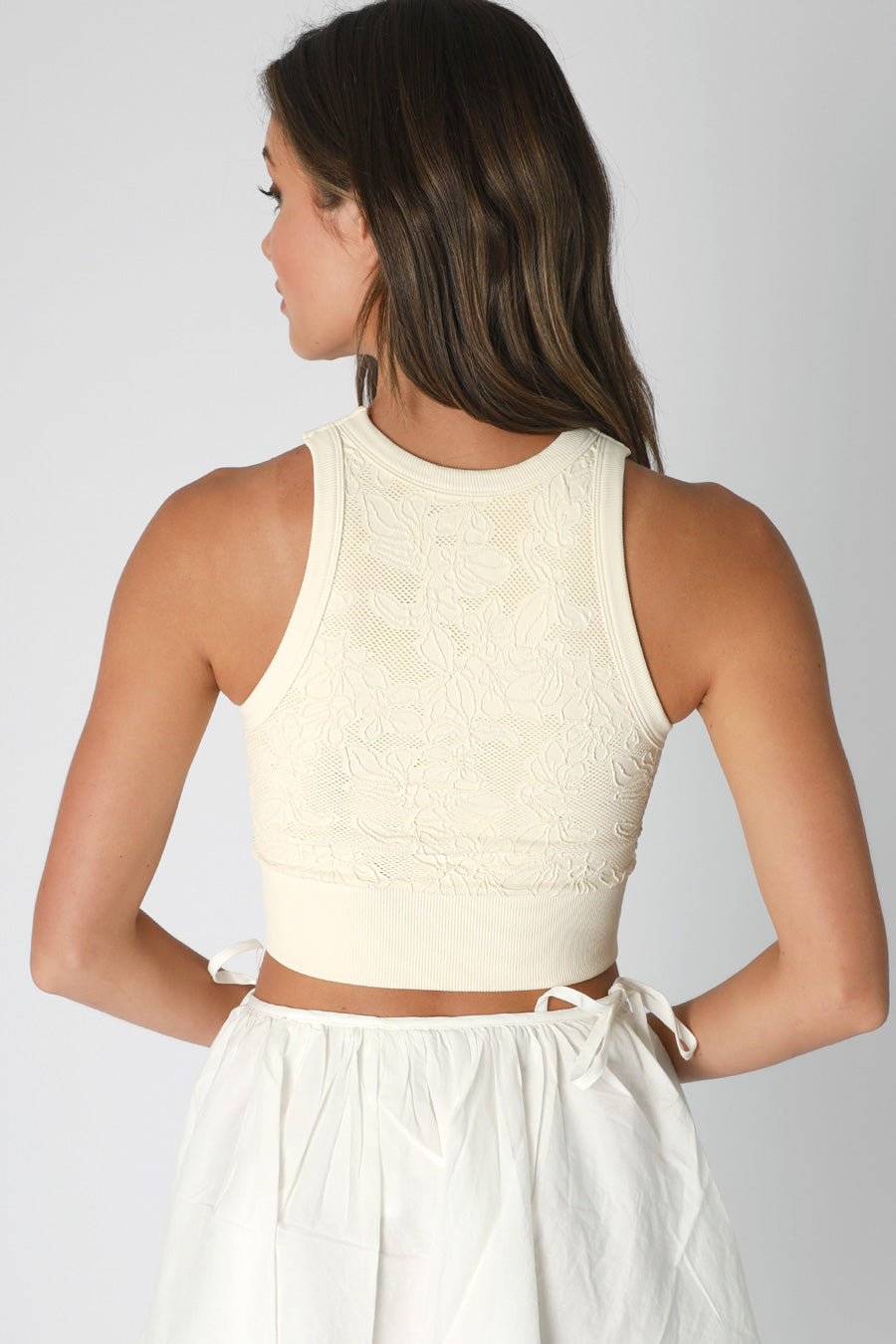 Lace High Neck Crop Top - Butter Cream, Women's Tops Collection