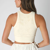 Lace High Neck Crop Top - Butter Cream, Women's Tops Collection