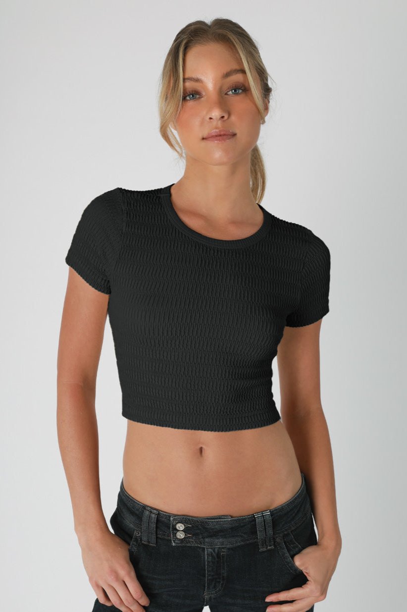 Shirred Crop Top - Black, Women's Tops Collection