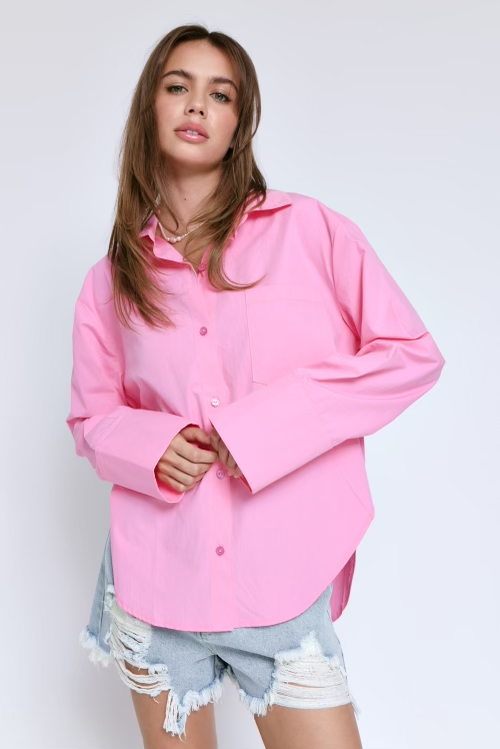 Long Sleeve Button Up Shirt - Pink, Women's Tops Collection