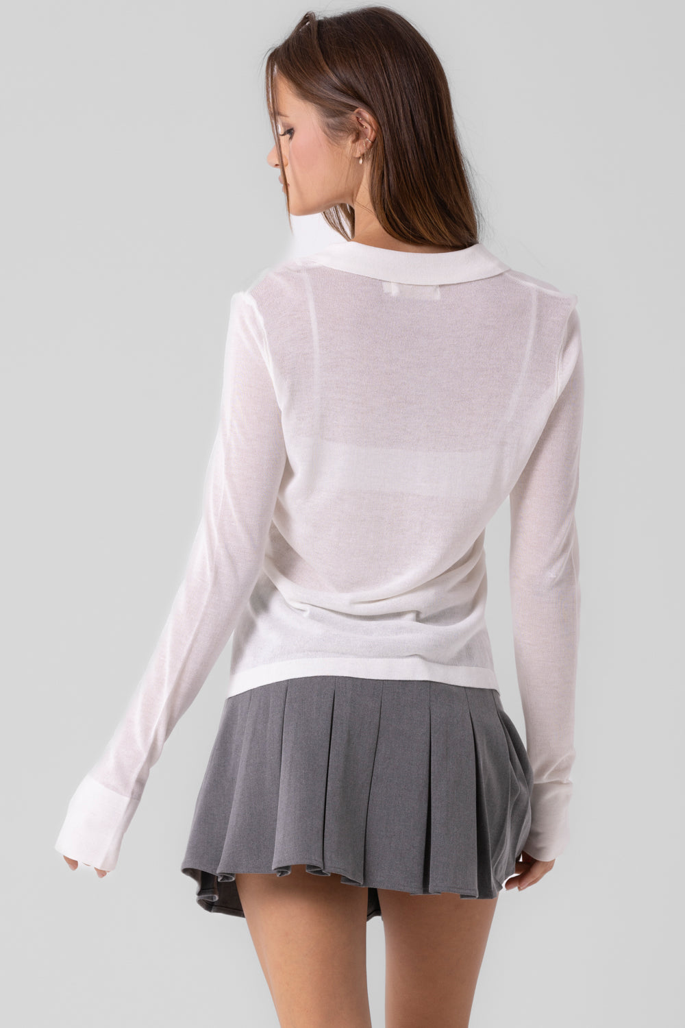 Thin Button Down Cardigan Top - Ivory, Women's Tops Collection