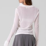 Thin Button Down Cardigan Top - Ivory, Women's Tops Collection