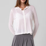 Thin Button Down Cardigan Top - Ivory, Women's Tops Collection