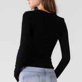 Shirred Basic Long Sleeve - Black, Women's Tops Collection