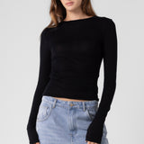 Shirred Basic Long Sleeve - Black, Women's Tops Collection