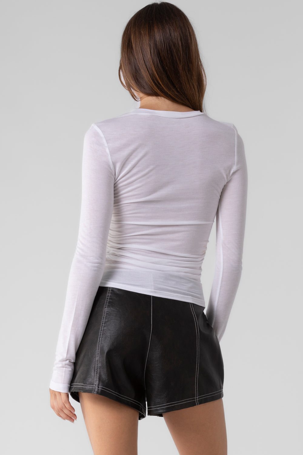 Shirred Basic Long Sleeve - Off White, Women's Tops Collection