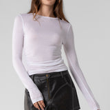 Shirred Basic Long Sleeve - Off White, Women's Tops Collection