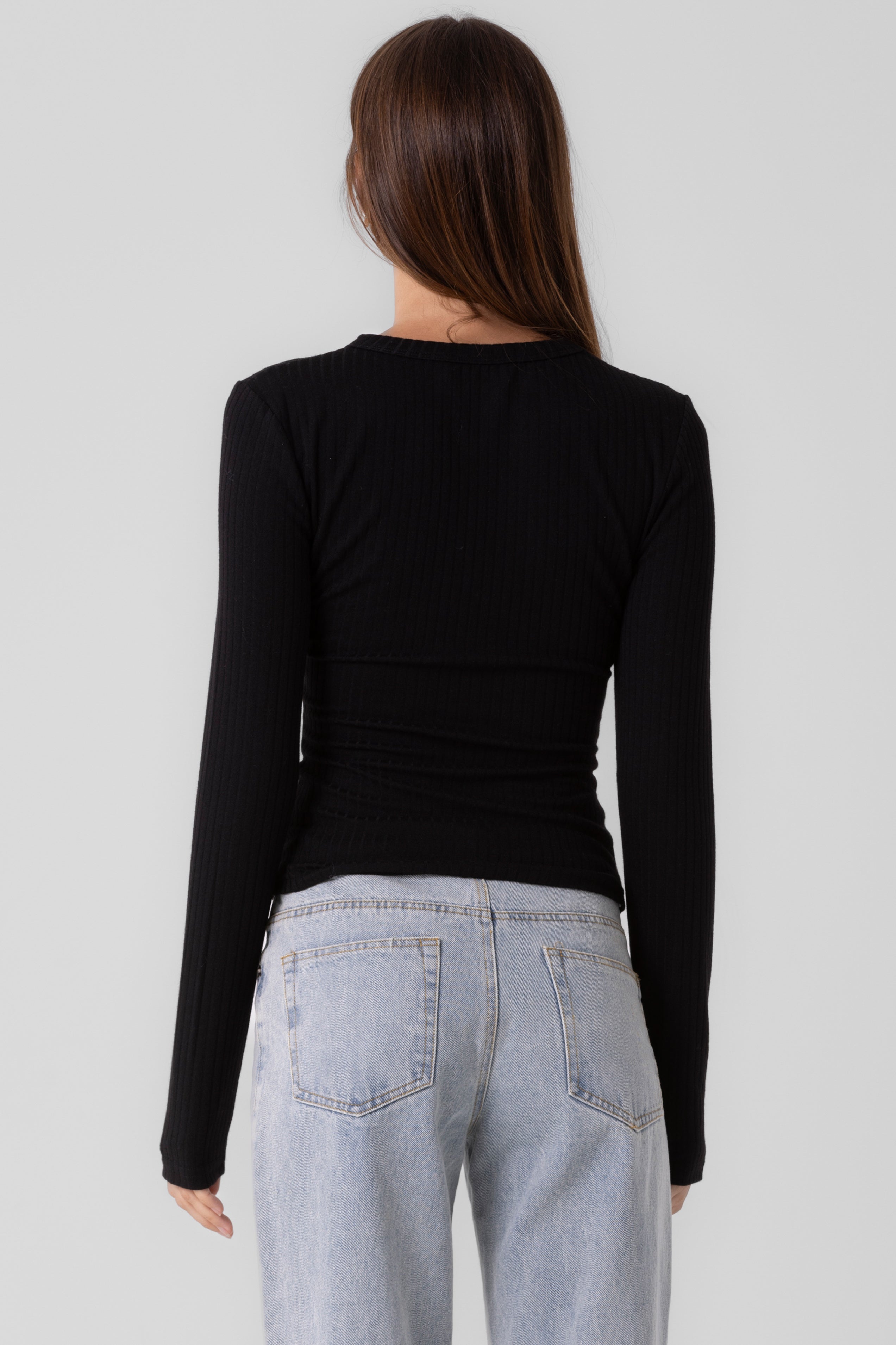 Ribbed Long Sleeve Top - Black, Women's Tops Collection