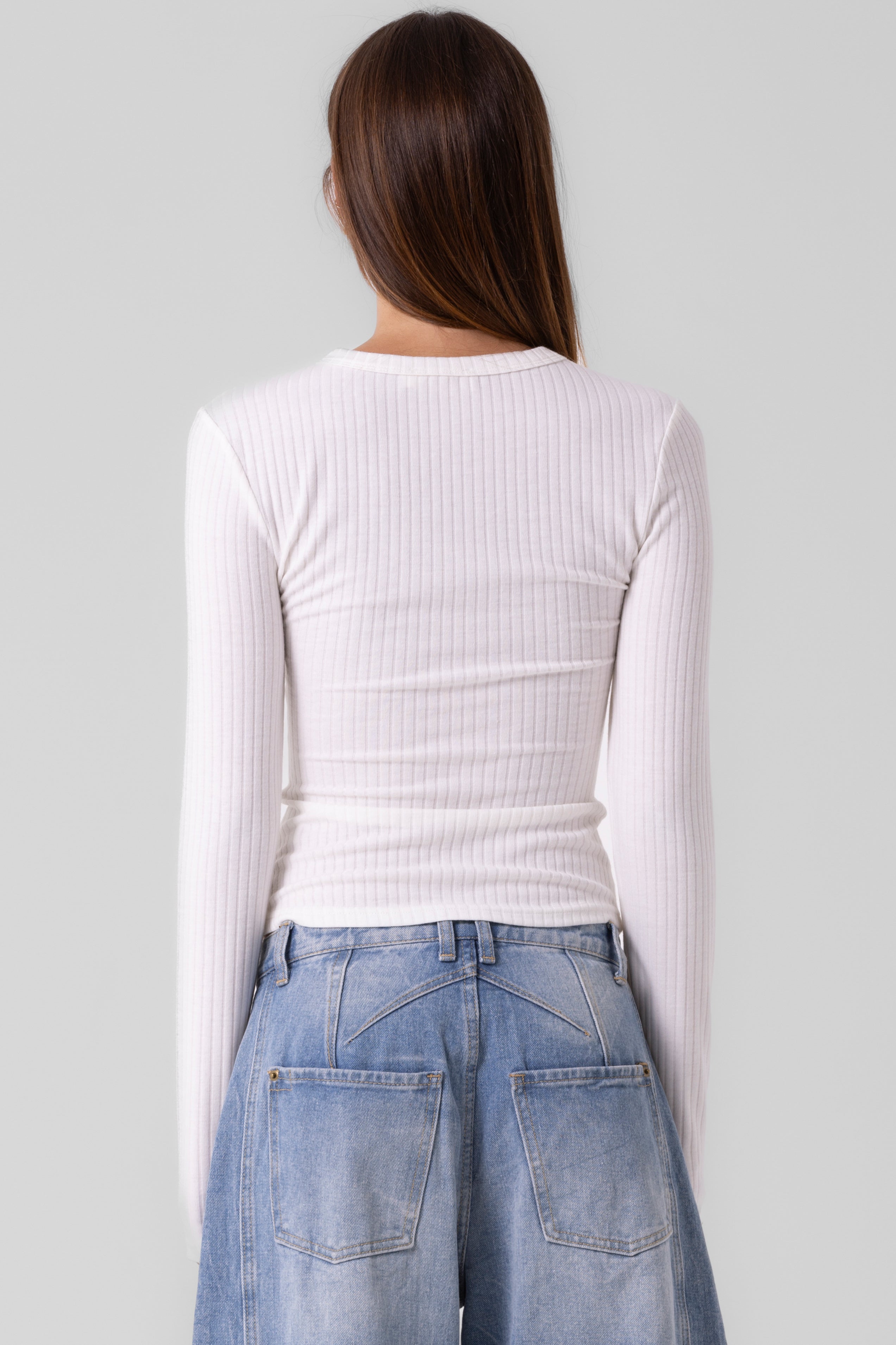 Ribbed Long Sleeve Top - Off White, Women's Tops Collection