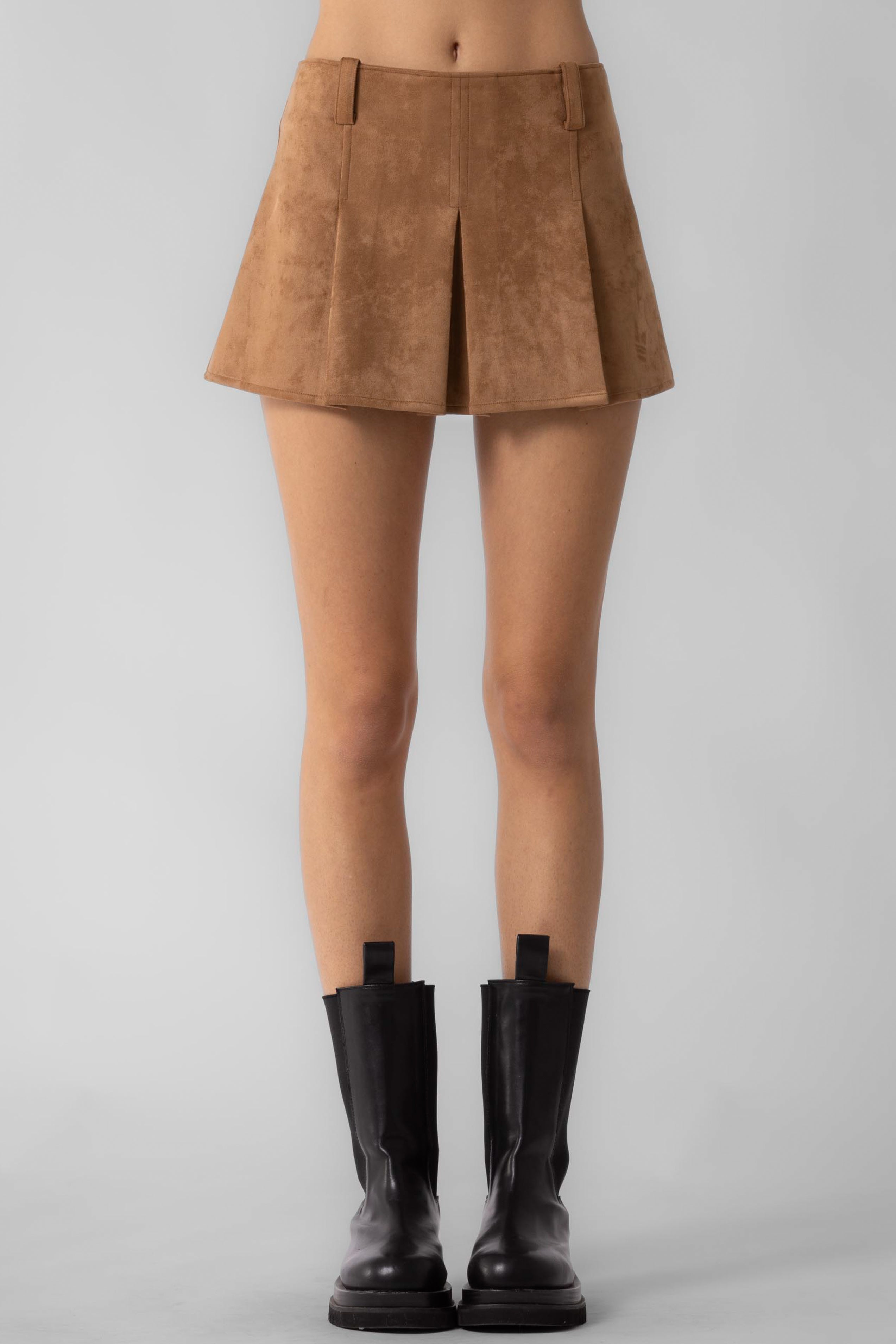 Faux Suede Pleated Mini Skirt - Main Image