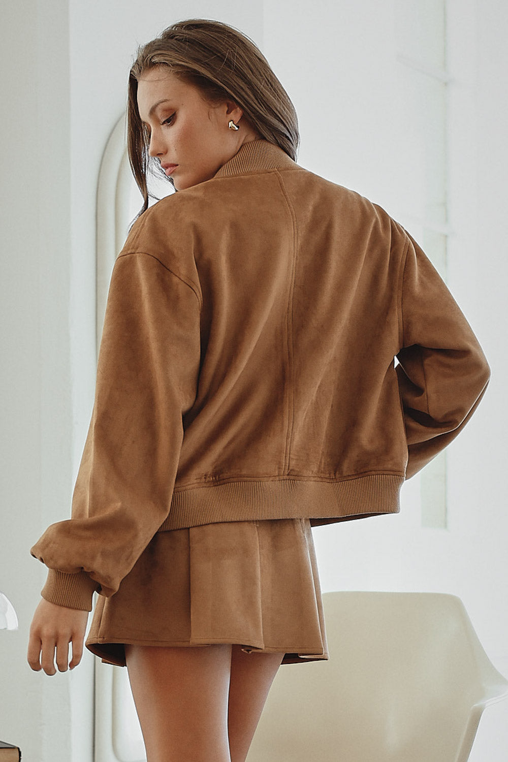Faux Suede Bomber Jacket - Brown, Women's Jackets Collection