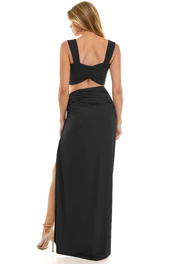 Gold Ring Bralette And Maxi Skirt Set - black, womens matching set collection