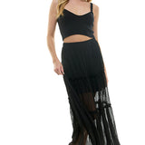 Elastic Waist Tiered Maxi Skirt