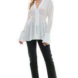 Cutout Back With Frayed Hem Blouse - White, Women's Tops Collection
