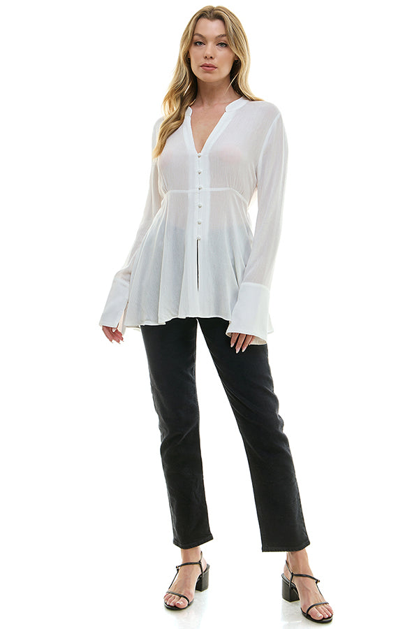 Cutout Back With Frayed Hem Blouse - White, Women's Tops Collection