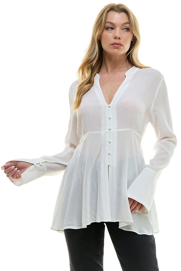 Cutout Back With Frayed Hem Blouse - White, Women's Tops Collection