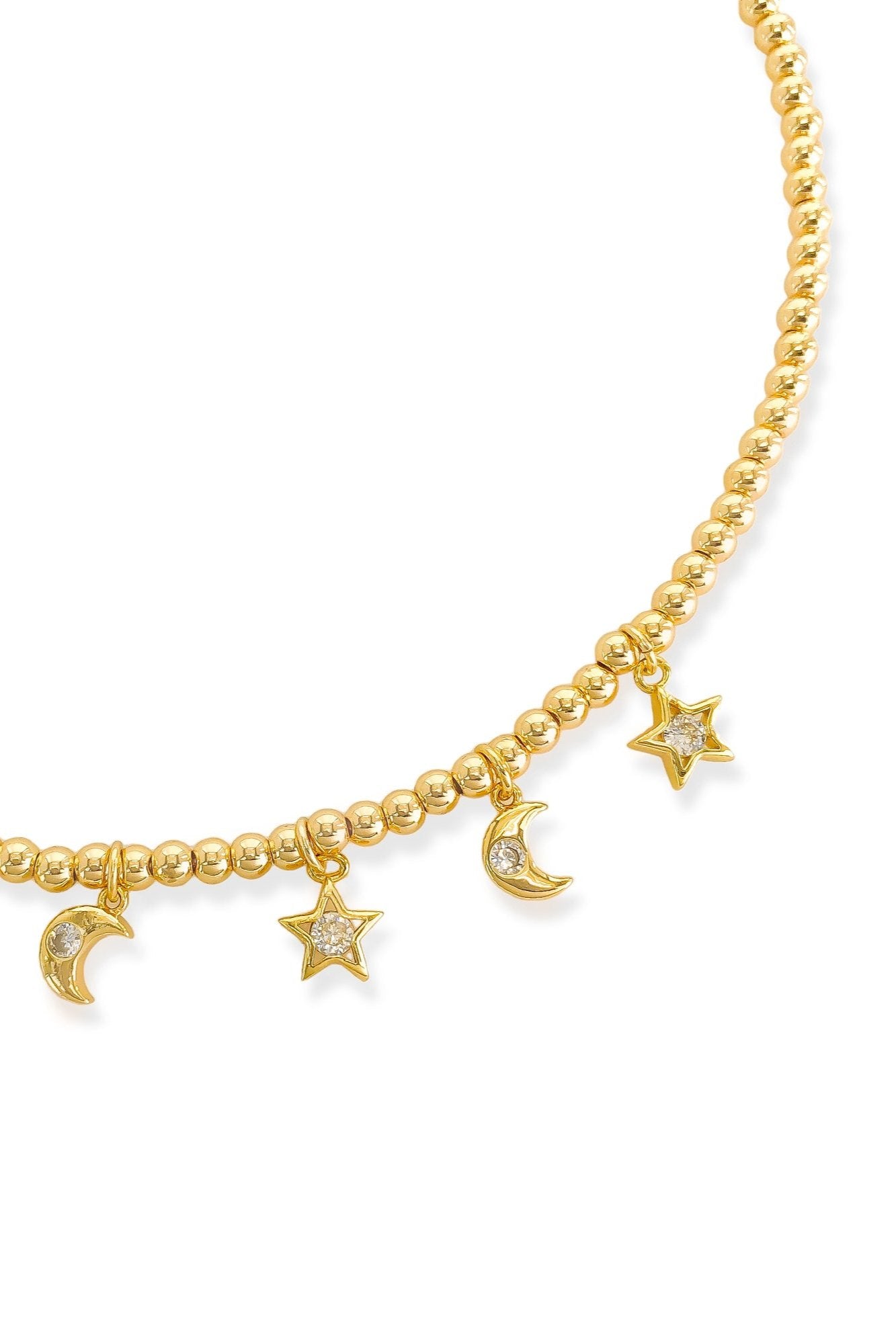 Star & Moon Beaded Chain Necklace - Gold, Women's Necklaces Collection