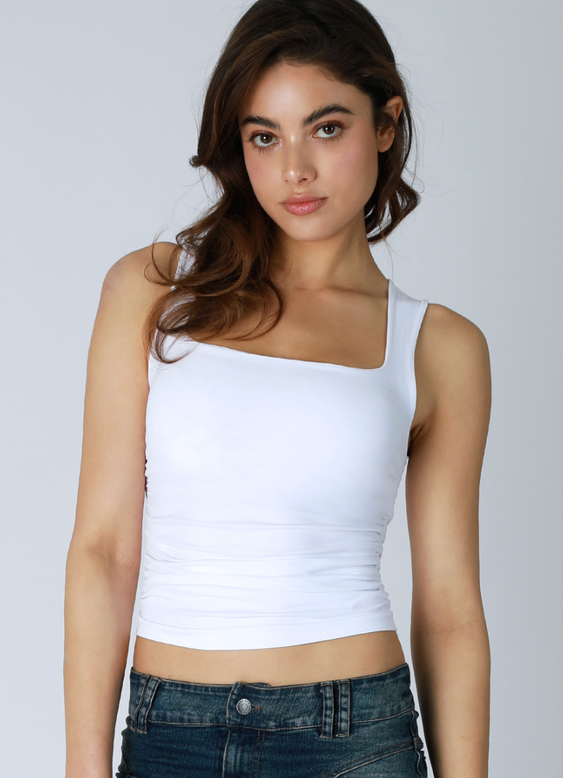 Square Shirred Top - White, Women's Tops Collection