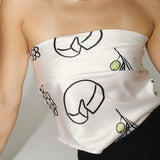 Satin Strapless Printed Top - Champagne, Women's Tops Collection