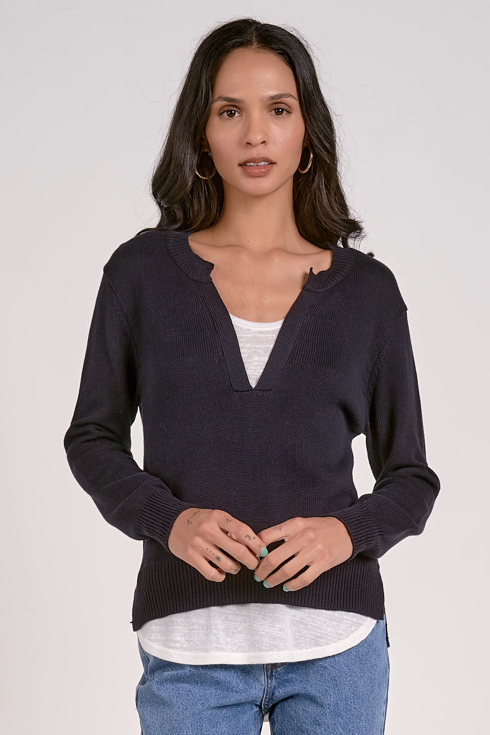 Layered Sweater - Navy/White, Women's Tops Collection