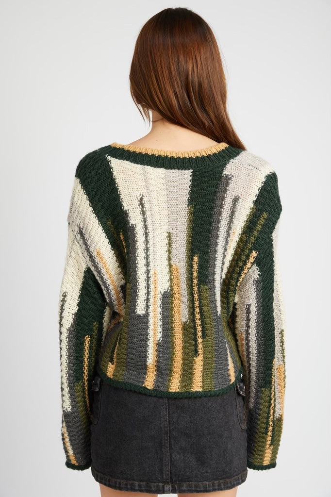 Color Mix Cardigan Top - olive combo, womens cardigan collection