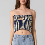 Crochet Twist Front Strapless Top - Navy, Women's Tops Collection