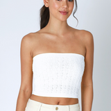 Floral Lace Tube Top - White, Women's Tops Collection