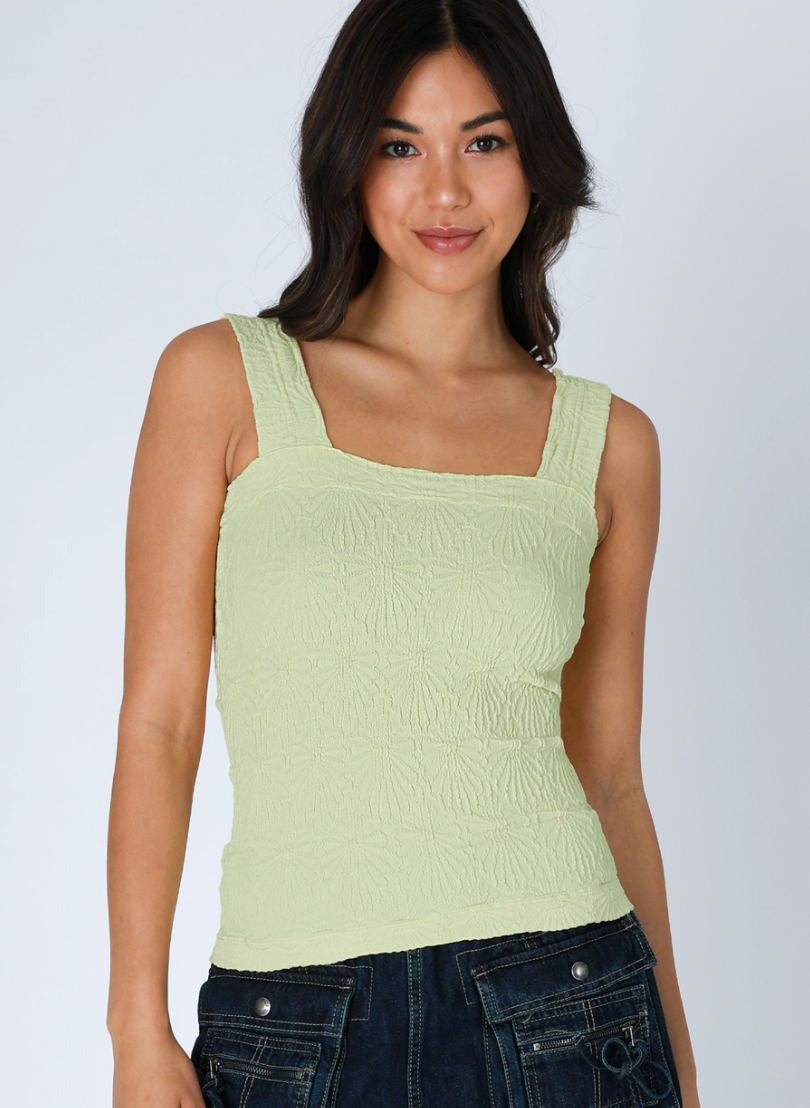 Lace Textured Square Top - Pistachio Cream, Women's Tops Collection