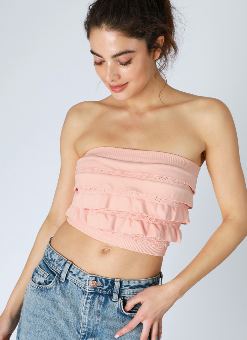 Ruffle Tube Top - Peach Pink, Women's Tops Collection