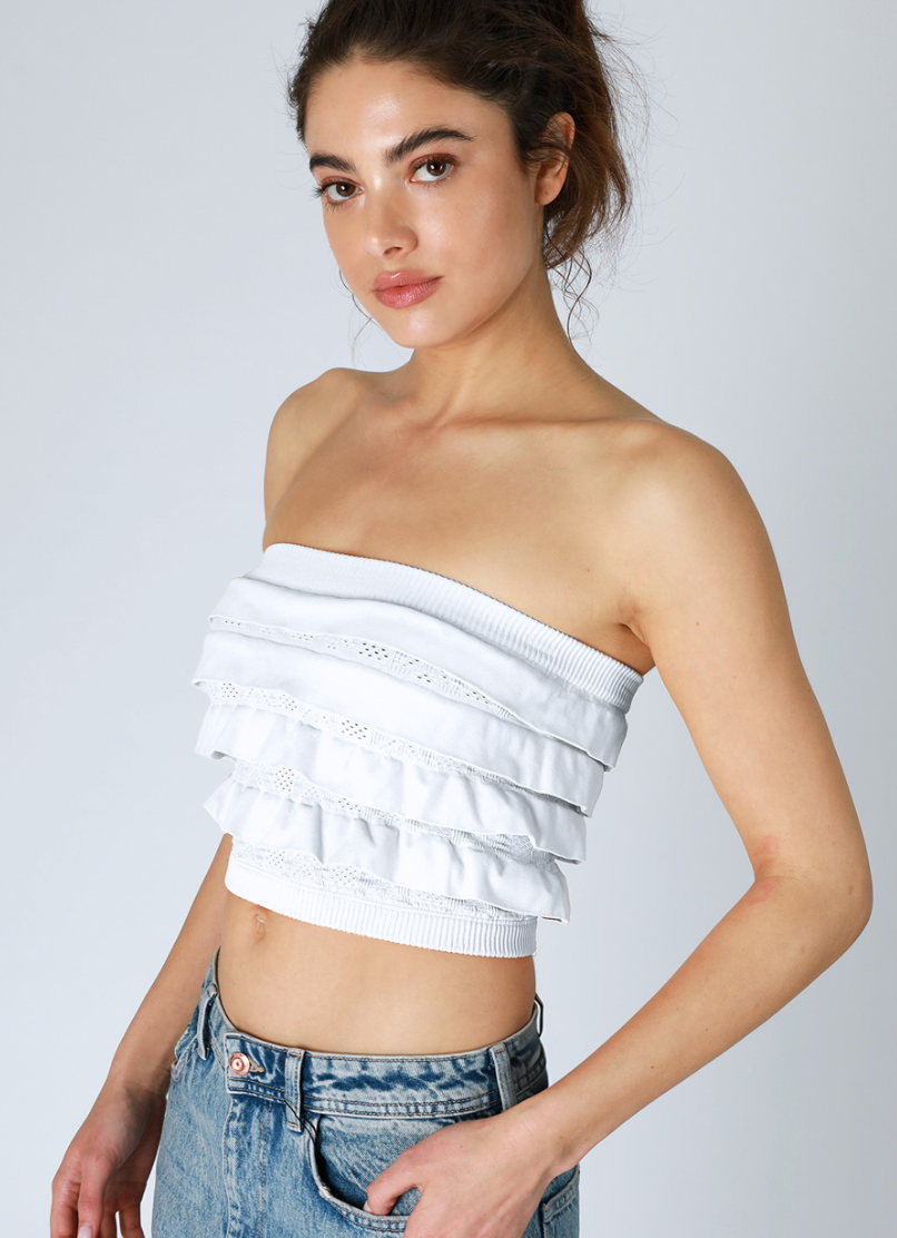Ruffle Tube Top - White, Women's Tops Collection