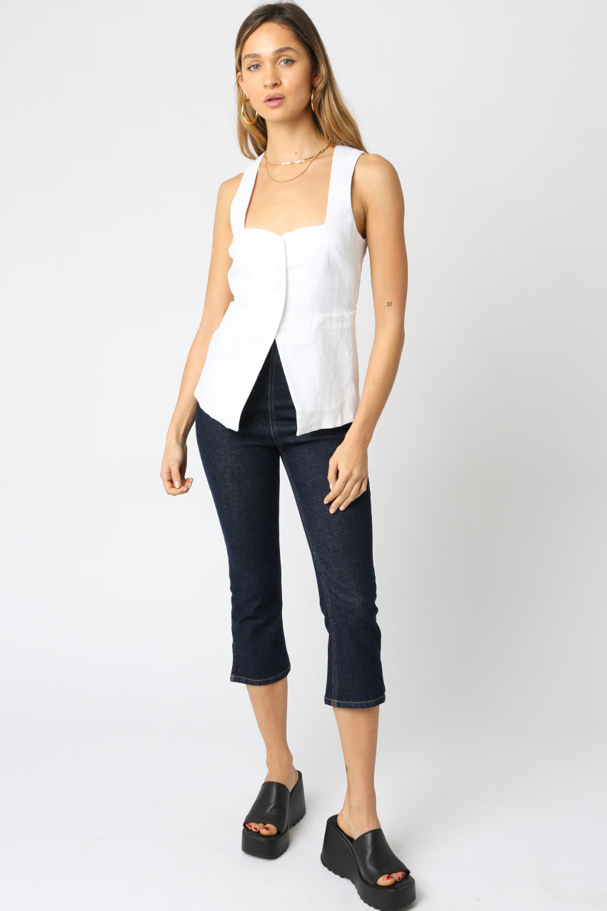 Button Down Vest Top - White, Women's Tops Collection