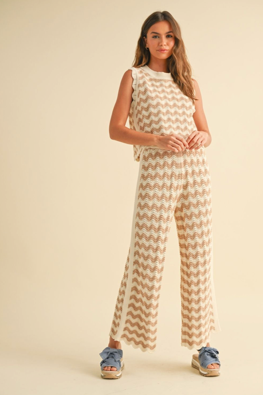 Color Combo Knit Sleeveless Top - TAN/WHITE, Women's Tops Collection