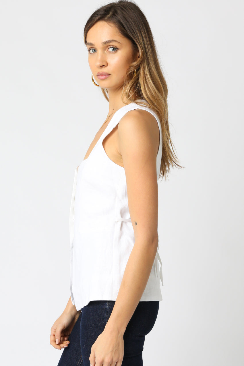 Button Down Vest Top - White, Women's Tops Collection