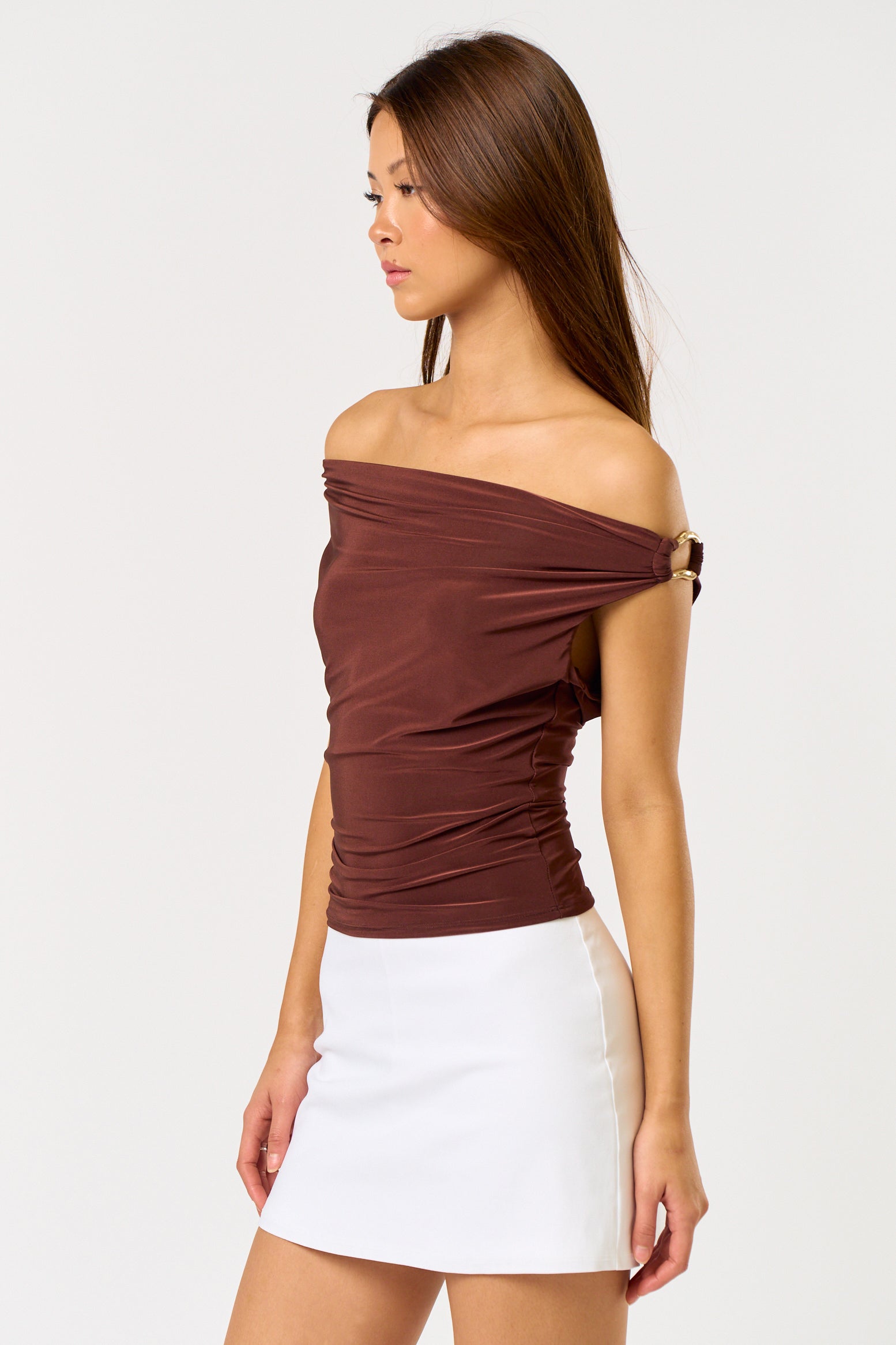 Metal Trim Cowl Top - Chocolate, Women's Top's Collection