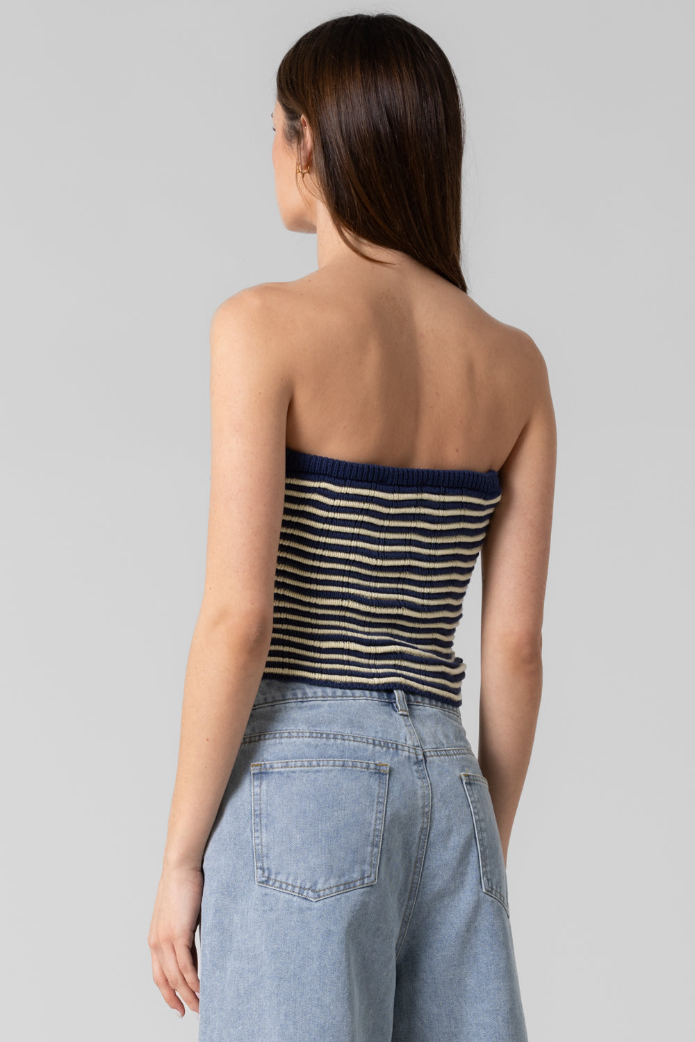 Crochet Twist Front Strapless Top - Navy, Women's Tops Collection