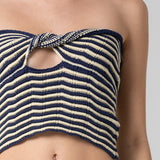 Crochet Twist Front Strapless Top - Navy, Women's Tops Collection