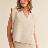 V-Neck Sweater Vest Top - beige, womens sweater / matching set collection