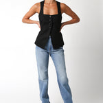 Button Down Vest Top - Black, Women's Tops Collection