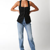 Button Down Vest Top - Black, Women's Tops Collection
