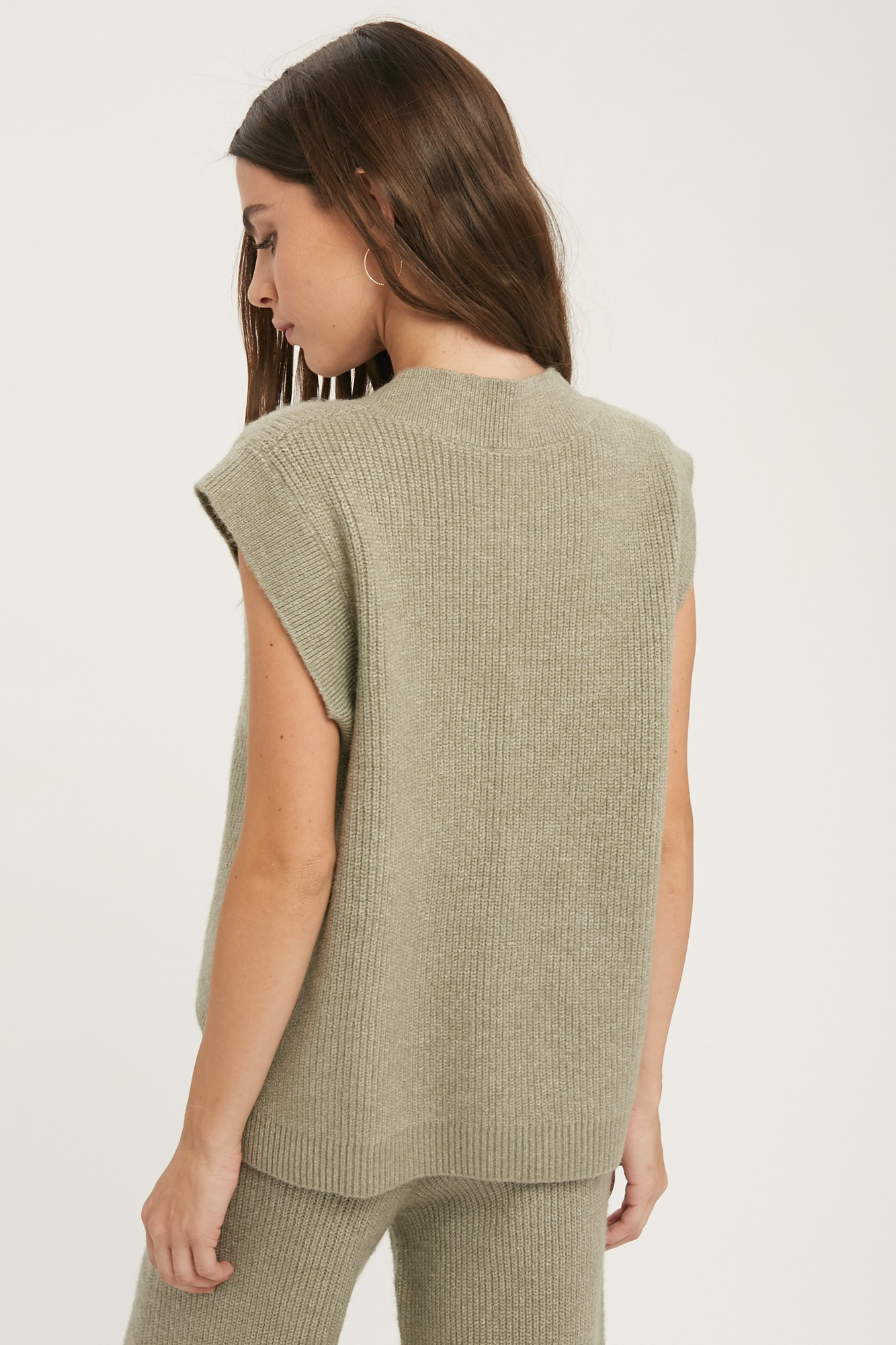 V-Neck Sweater Vest Top - olive, womens sweater / matching set collection
