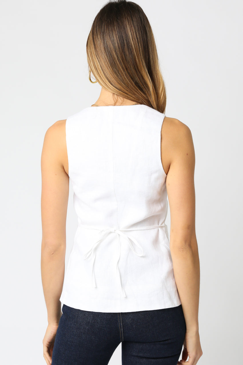 Button Down Vest Top - White, Women's Tops Collection