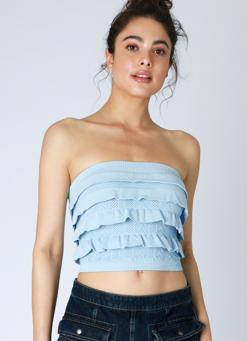 Ruffle Tube Top - Breezy Blue, Women's Tops Collection