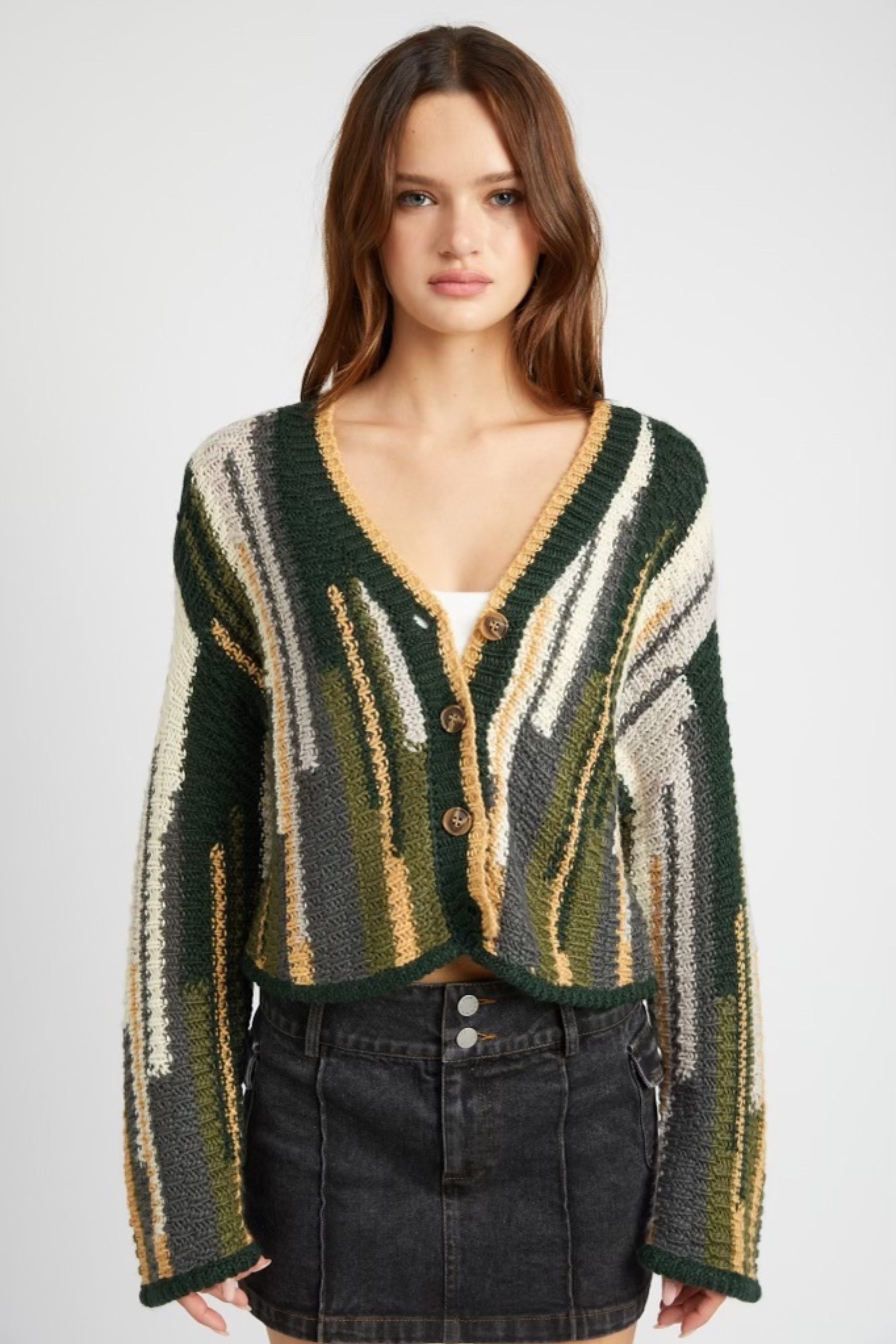 Color Mix Cardigan Top - olive combo, womens cardigan collection