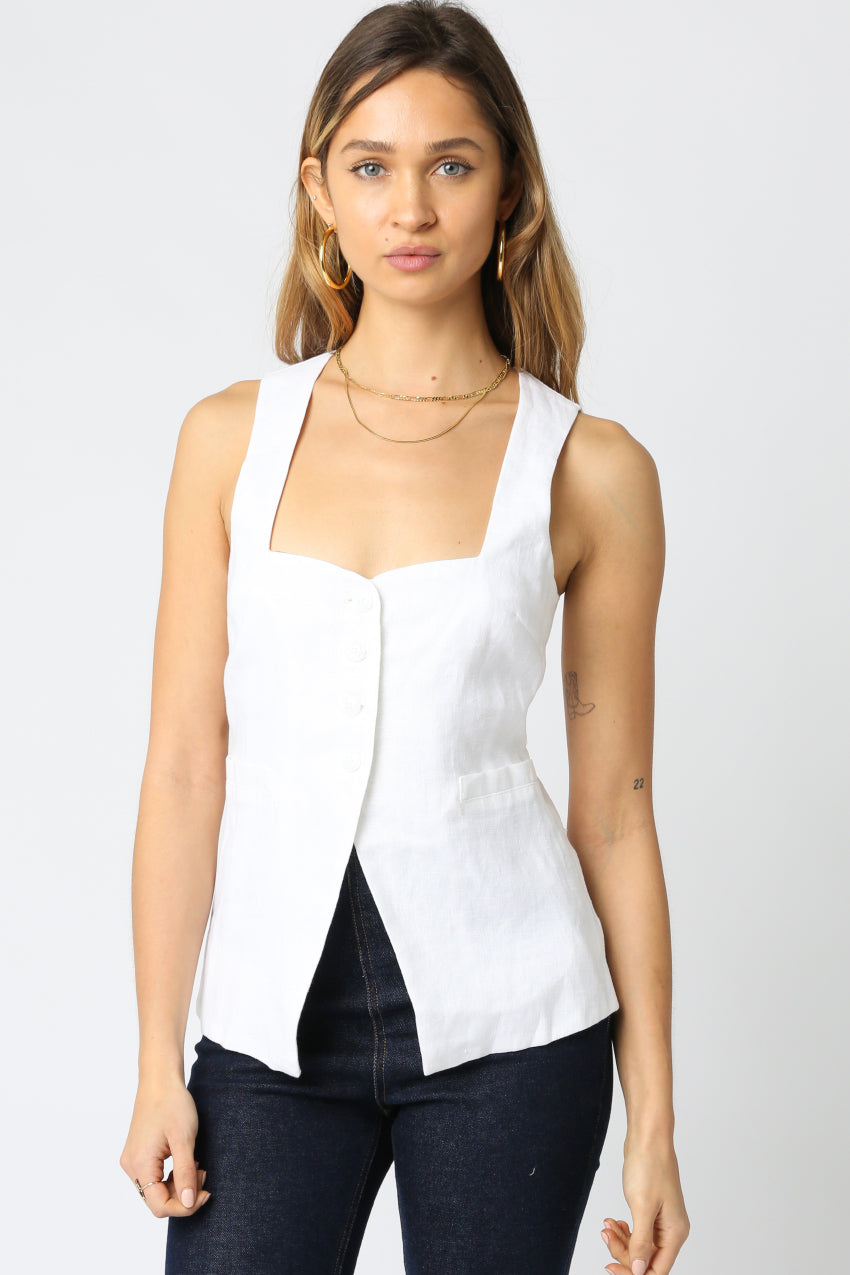 Button Down Vest Top - White, Women's Tops Collection