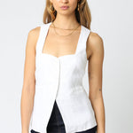 Button Down Vest Top - White, Women's Tops Collection