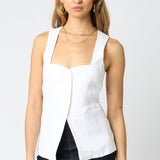 Button Down Vest Top - White, Women's Tops Collection