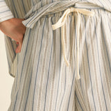 Stripe Long Sleeve Button Down With Shorts - blue and white multicolor striped, women's matching set collection